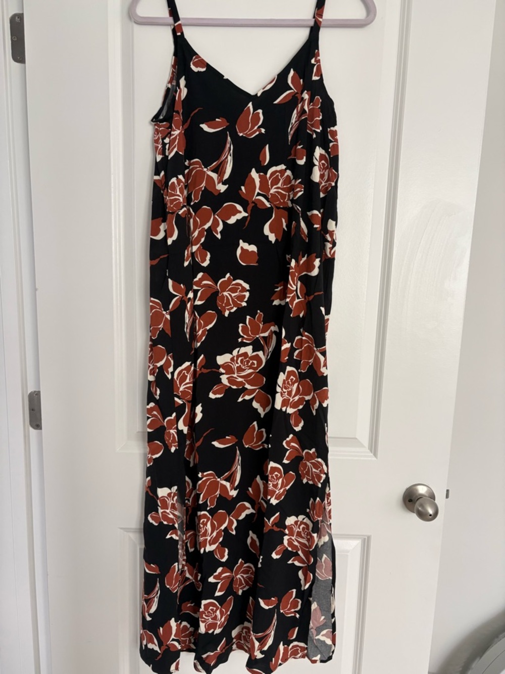 Vince Camuto Black Maxi Slip Dress with Rust Floral Print